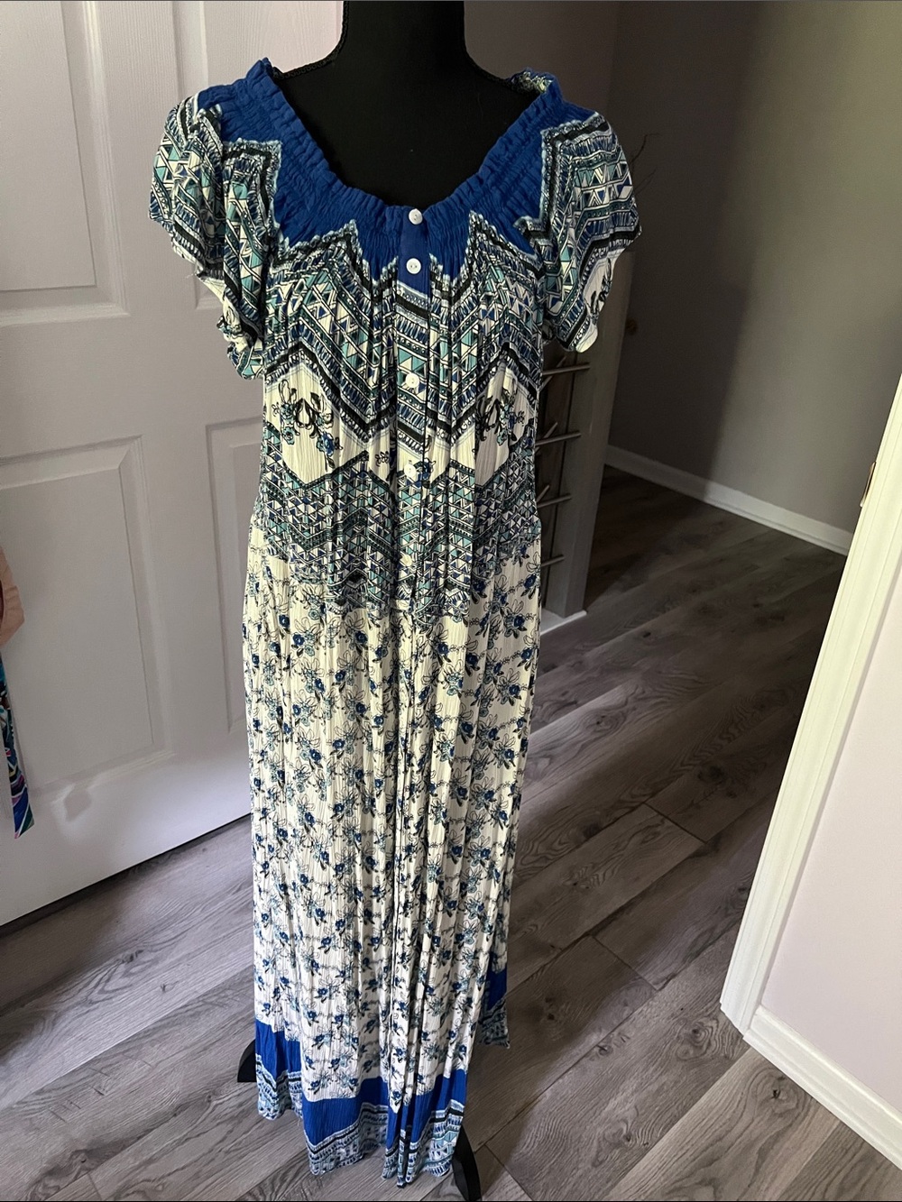 Patrons of Peace Blue & White Printed Maxi Dress